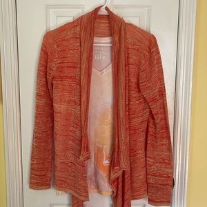 Women’s lightweight orange cardigan.